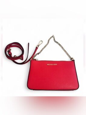 Michael Kors Red Saffiano Leather Crossbody with Gold Chain